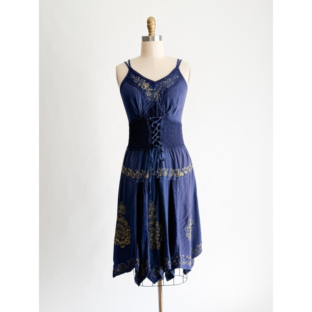 Fashion Terminal Dress Boho Renaissance Corset Embroidered Blue Plus Size